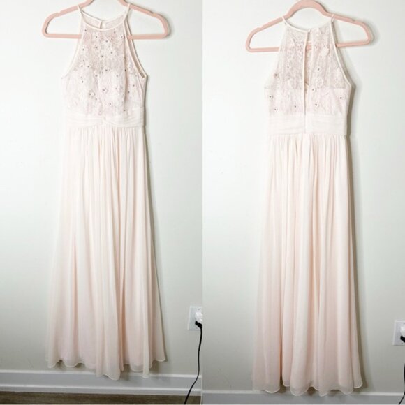 Forever New Women's Maxi Dress Long Lace beaded bodice Chiffon Pale Pink 2 - Picture 5 of 15